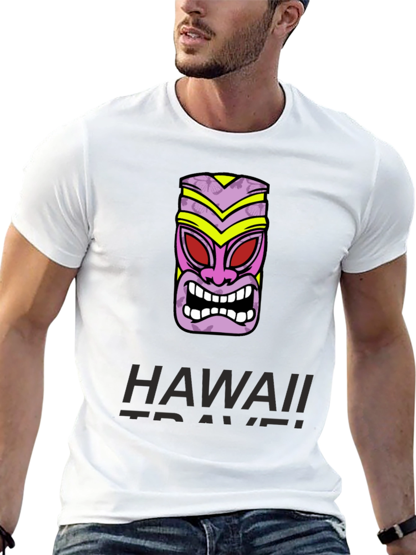 Hawaii Travel T-Shirt with Tiki Mask Graphic Tee