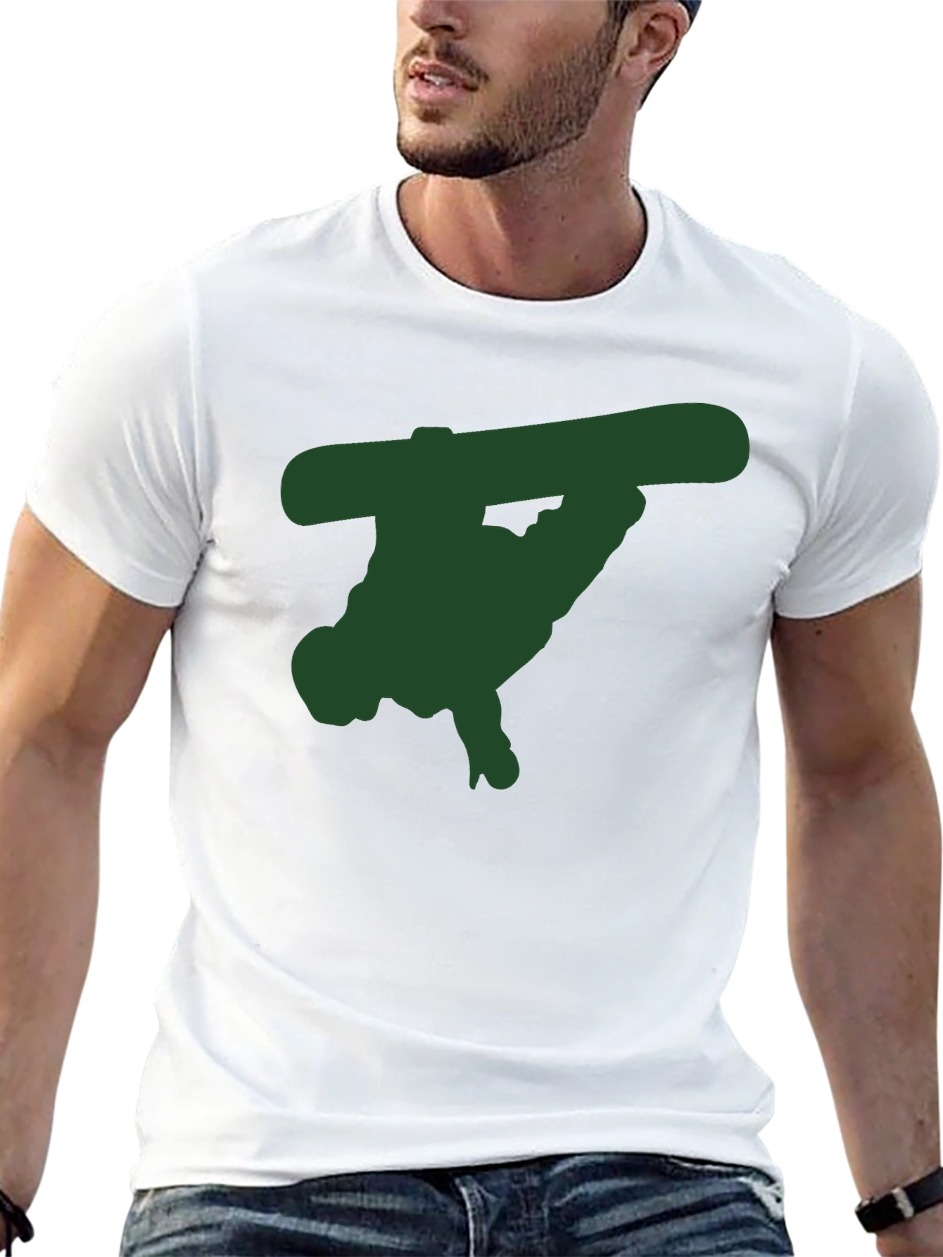 Black T-Shirt with Green Snowboarder Graphic