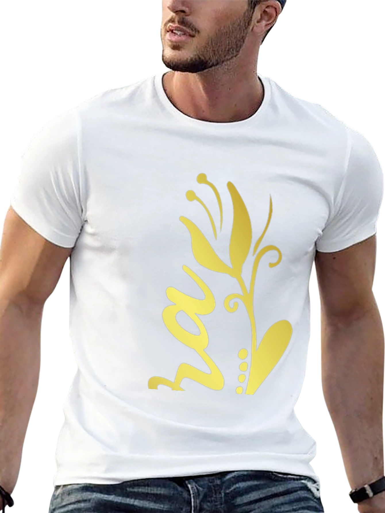 Black T-Shirt with Gold Floral Design