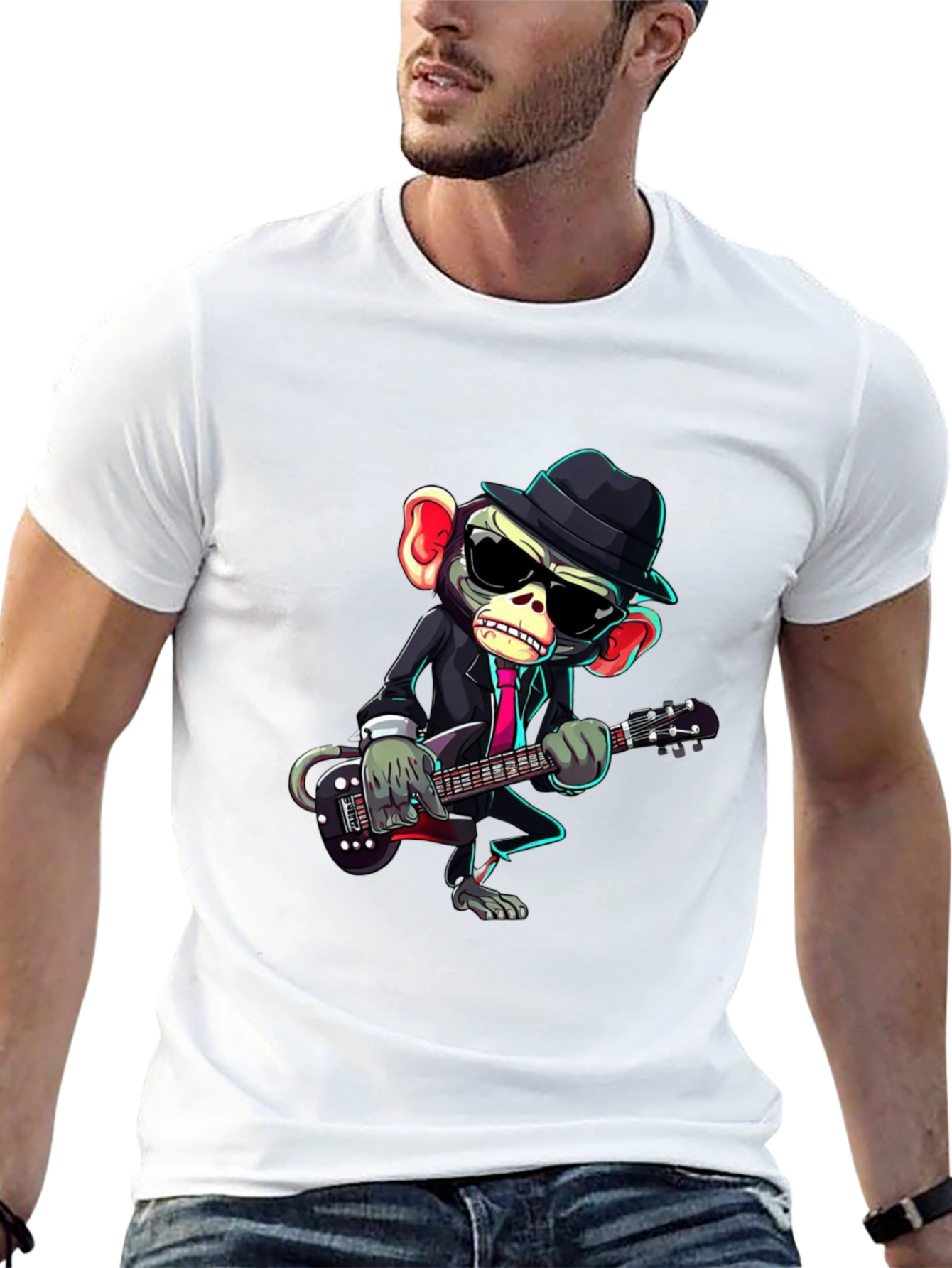 Monkey Musician Graphic Tee - Cool Animal Print Shirt