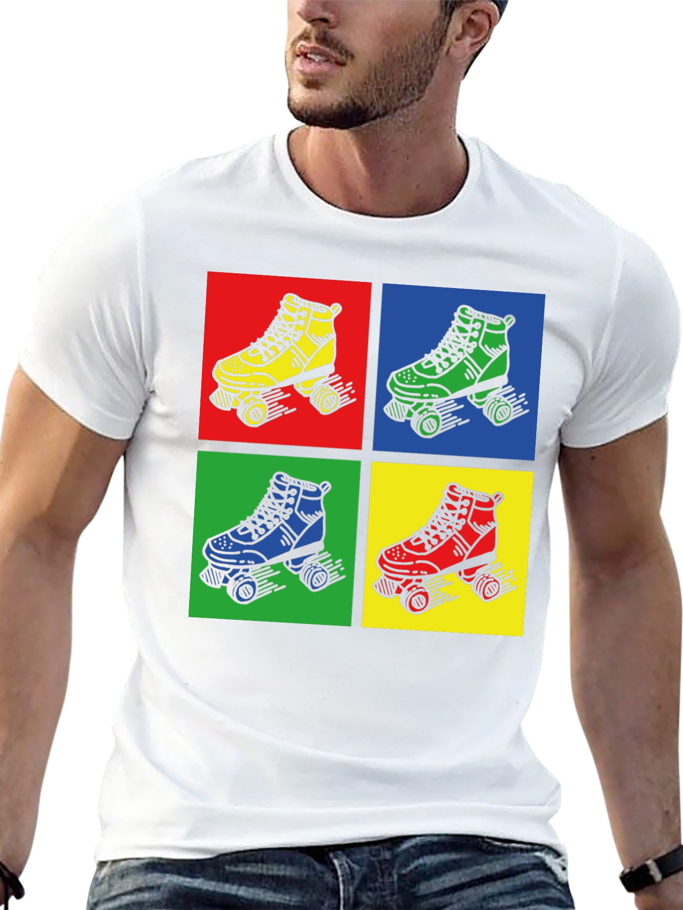 Retro Roller Skate Graphic Tee - Pop Art Style