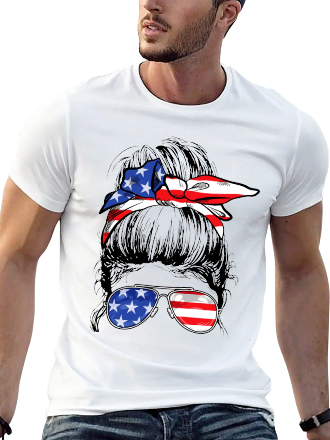 American Flag Messy Bun T-Shirt