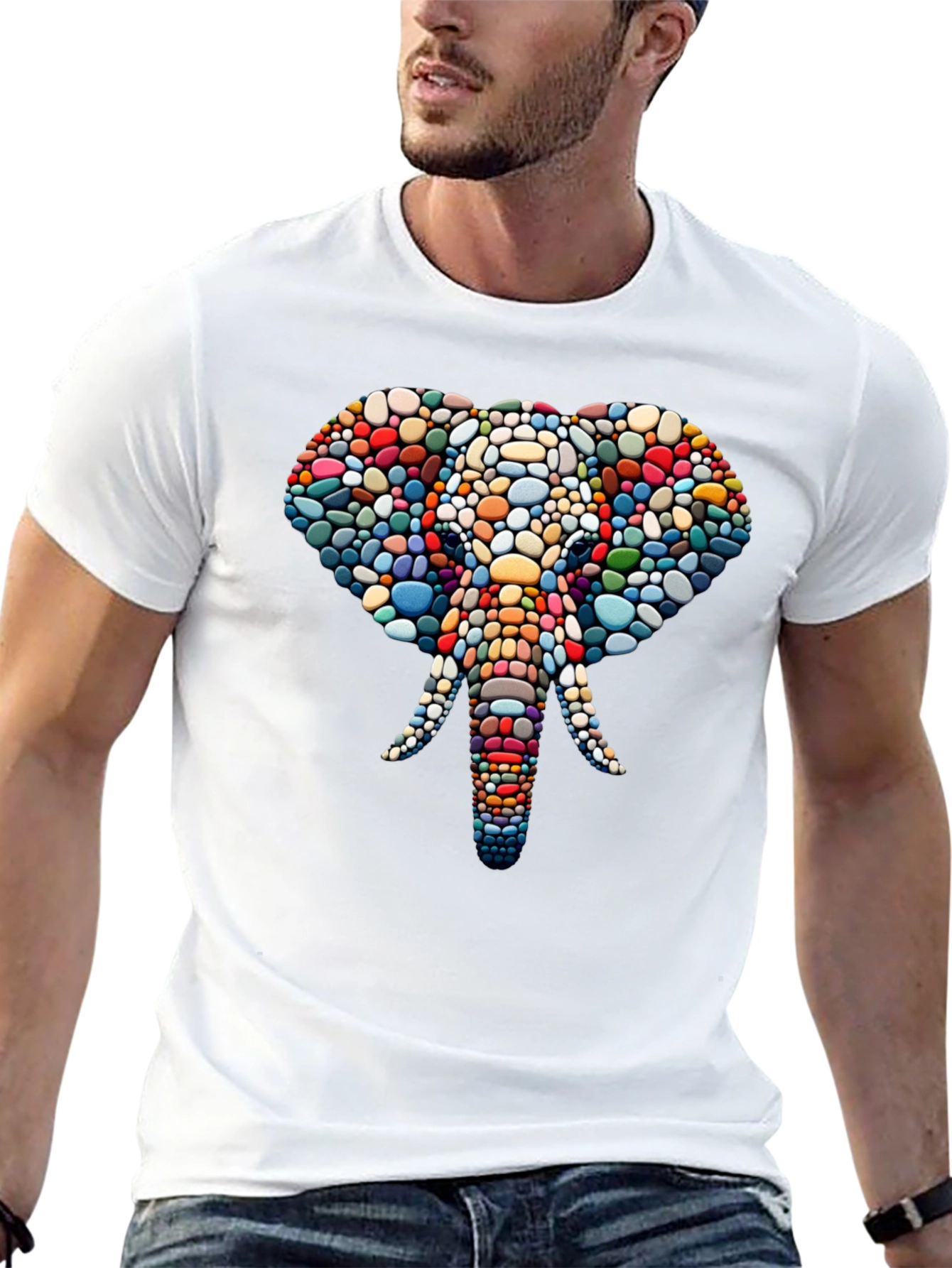 Elephant Mosaic Graphic Tee - Black Cotton T-Shirt