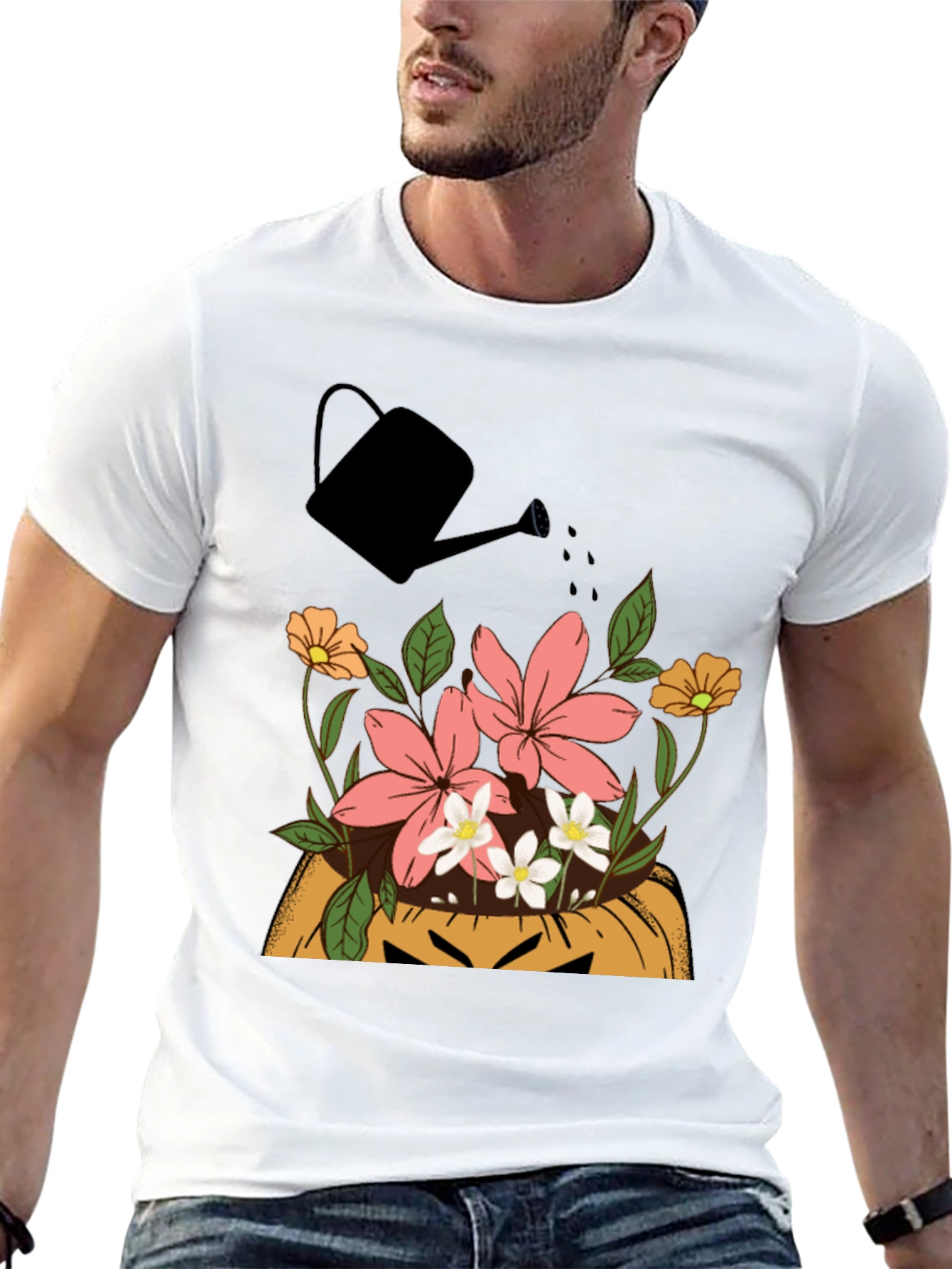 Floral Pumpkin Patch Mens Graphic T-Shirt