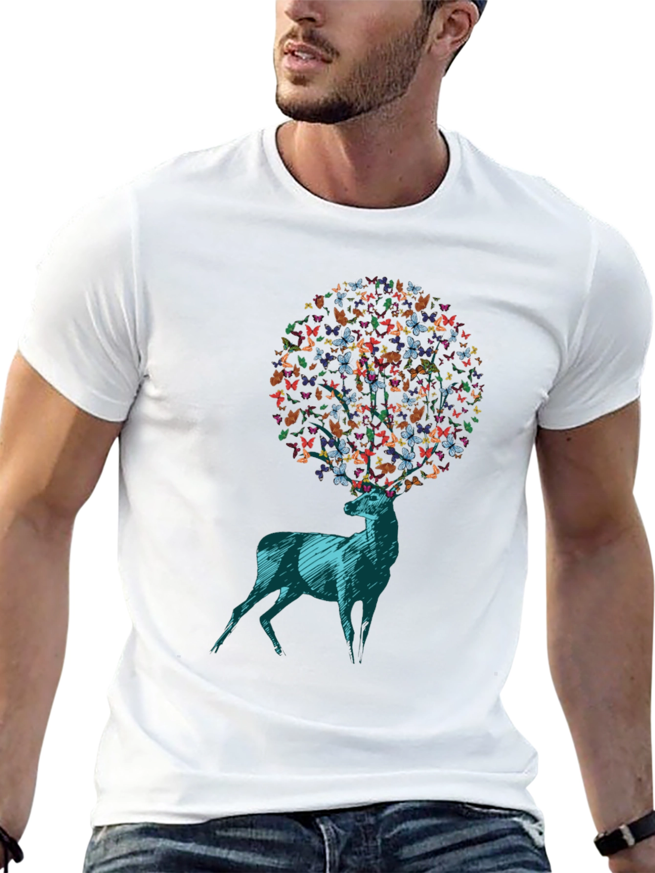 Butterfly Deer Graphic Tee - Unique Design