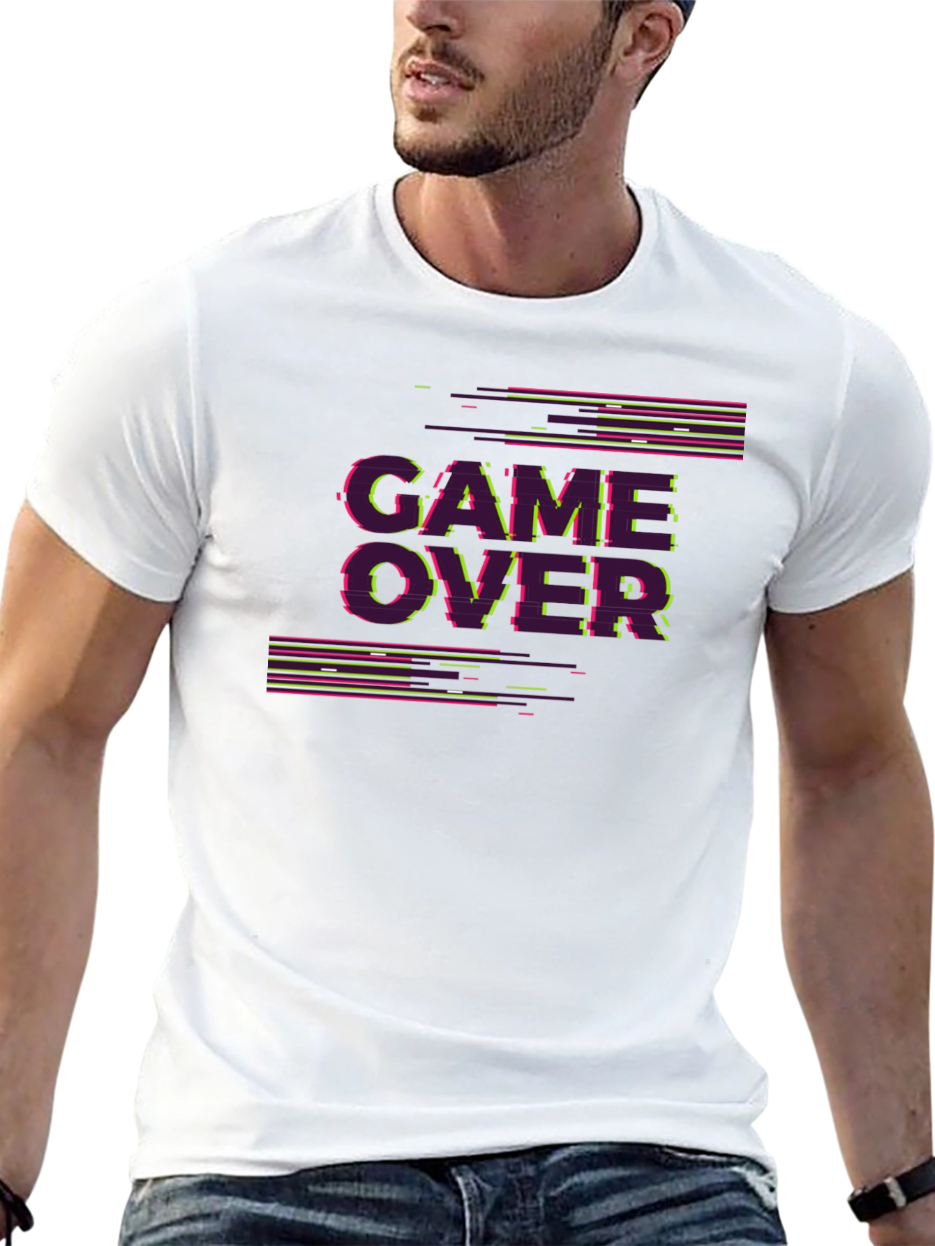 Game Over Glitch Graphic Tee - Black Cotton