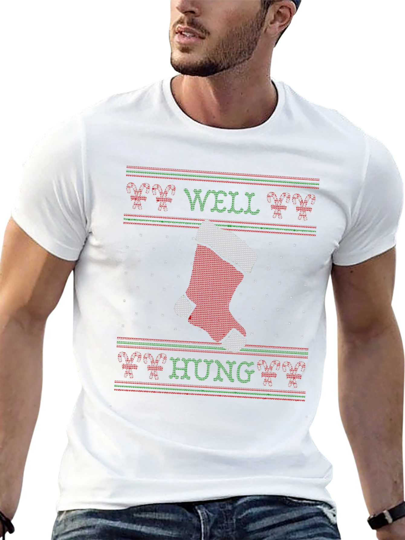 Well Hung Christmas Stocking T-Shirt - Funny Xmas Tee