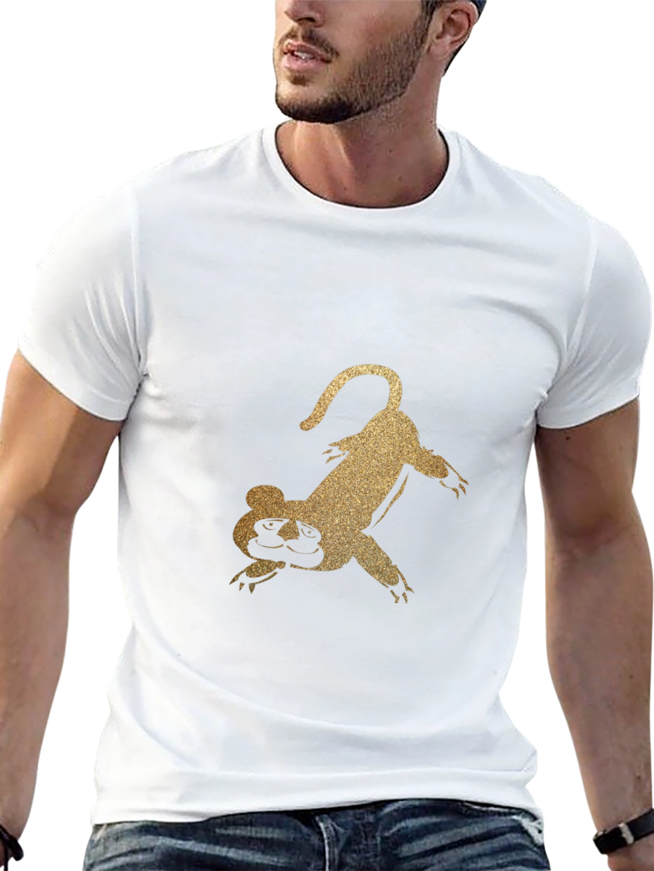 Golden Glitter Lemur Graphic Black T-Shirt