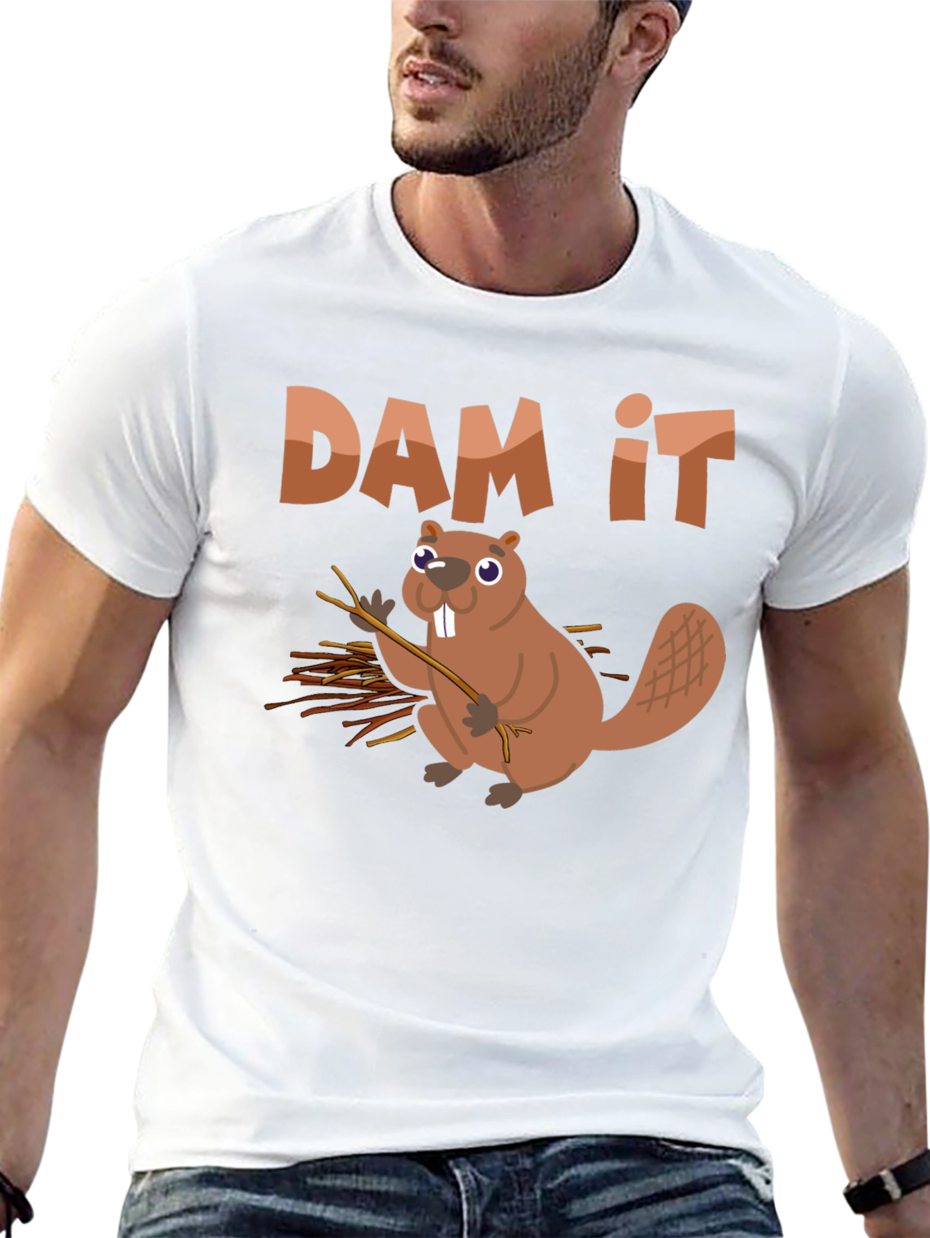 Funny Beaver Dam It Graphic T-Shirt