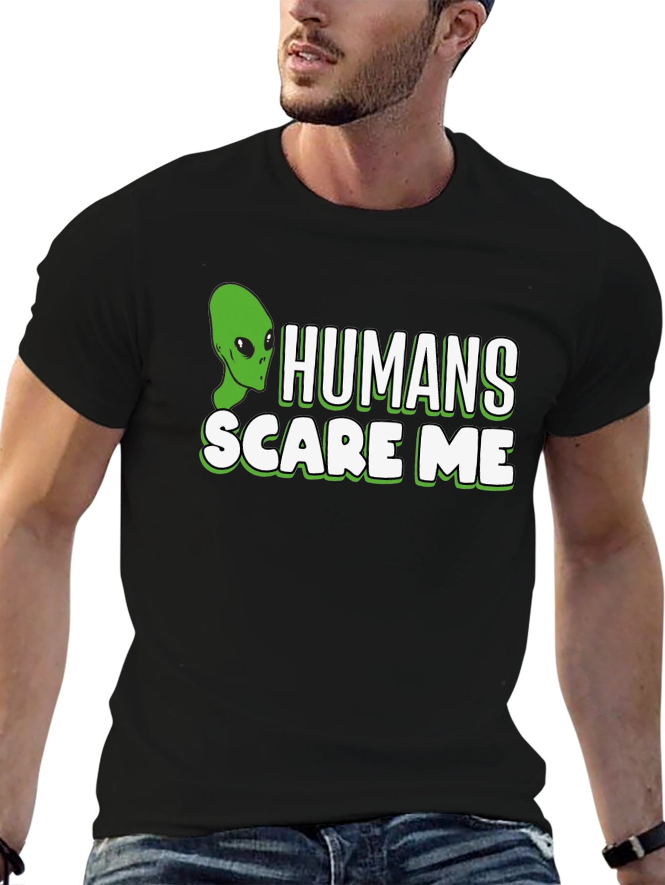 Humans Scare Me Alien Graphic T-Shirt