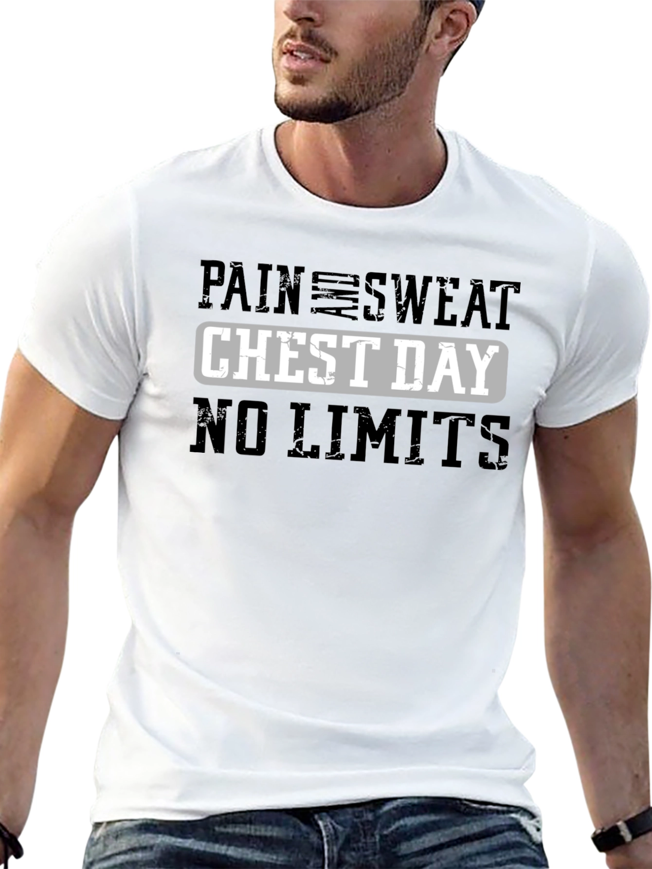 Pain Sweat Chest Day No Limits Graphic T-Shirt