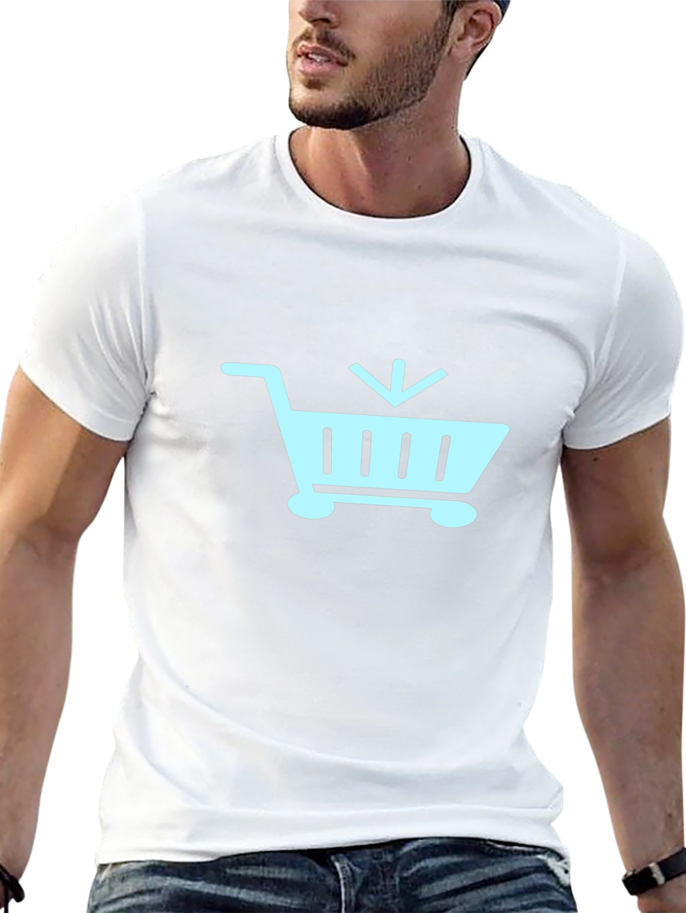 Black T-Shirt with Shopping Cart Design