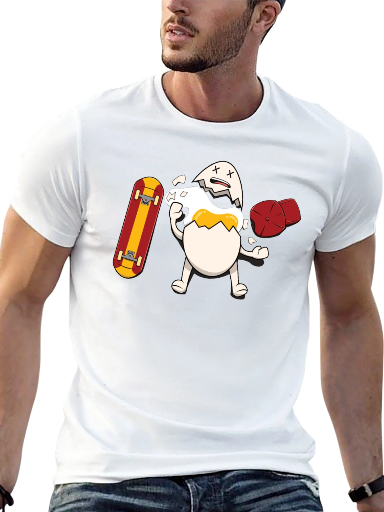 Egg-cellent Skater Tee: Broken Egg with Skateboard