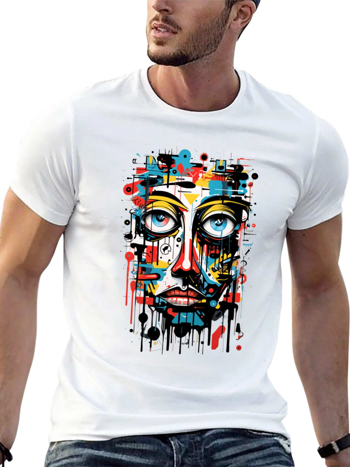 Abstract Face Graphic Black T-Shirt