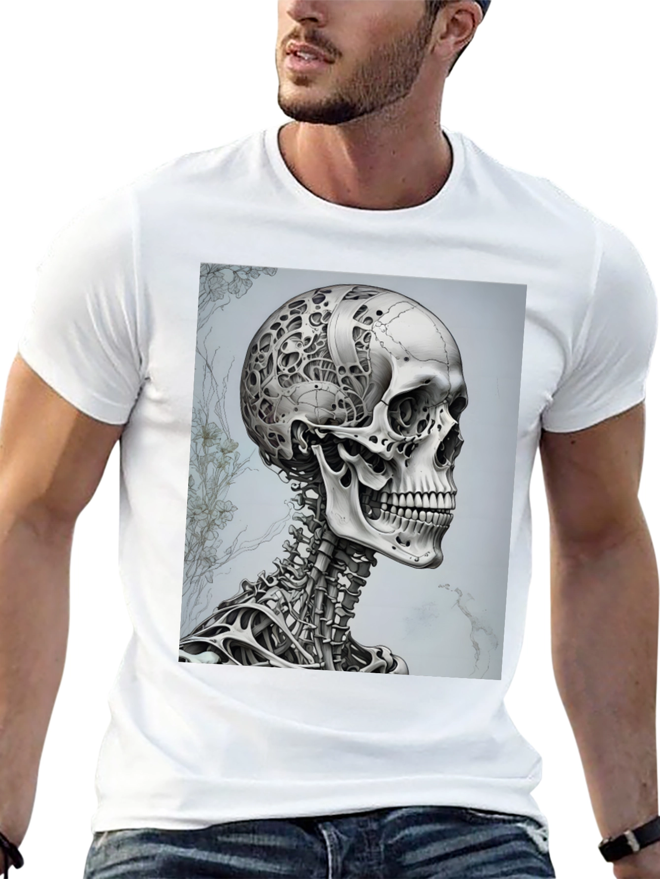 Cyberpunk Skull T-Shirt - Futuristic Anatomical Design