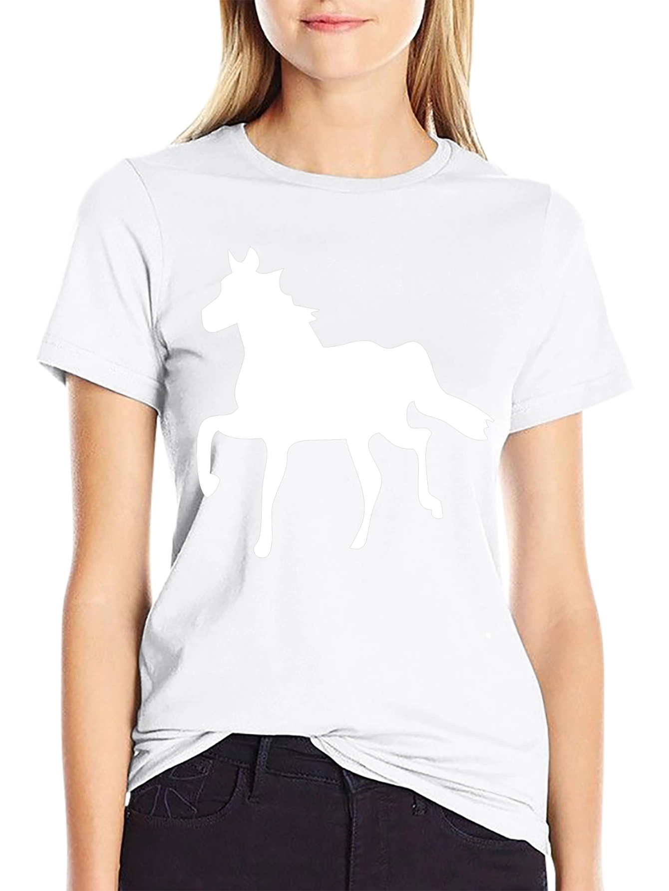 Black T-Shirt with White Horse Graphic