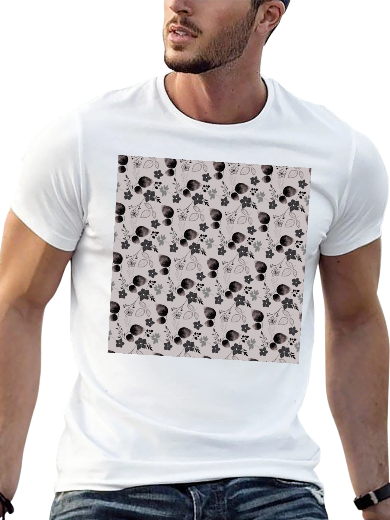 Stylish Floral Patterned Black T-Shirt