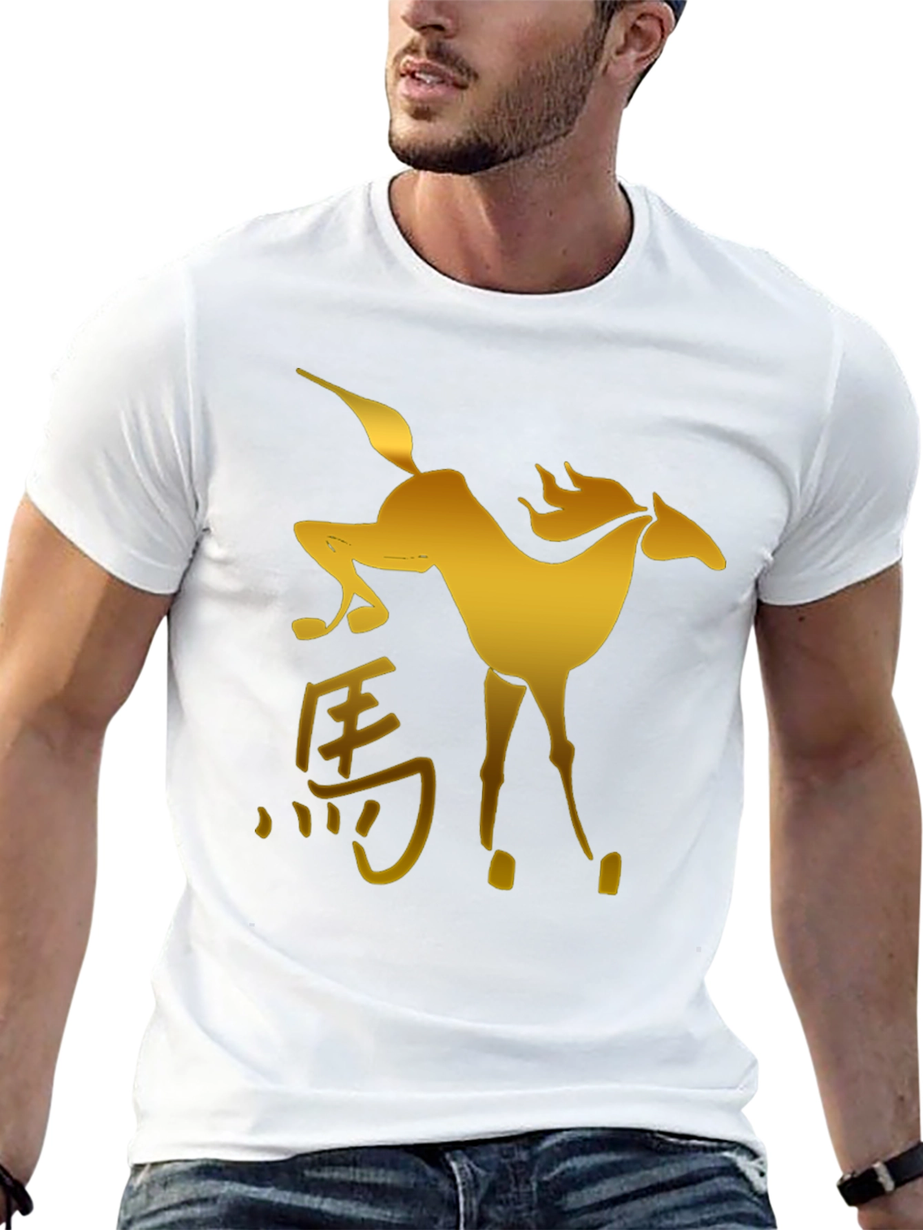 Golden Horse Graphic Black T-Shirt