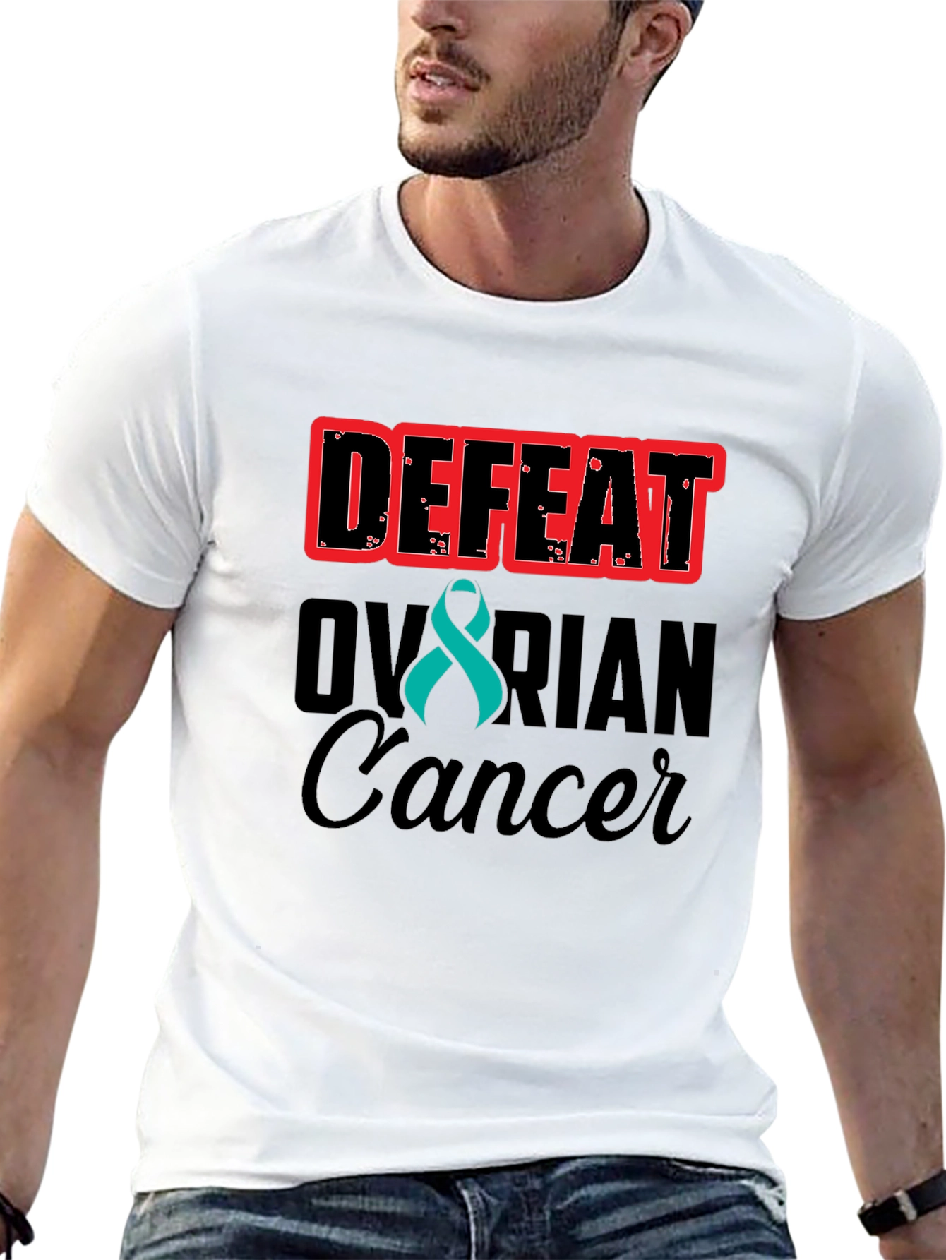 Defeat Ovarian Cancer Awareness Ribbon Tee