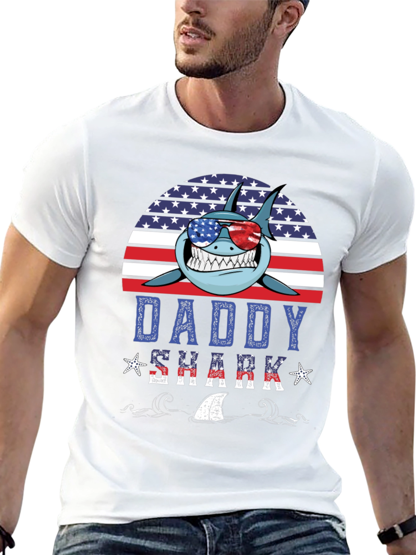 Daddy Shark American Flag T-Shirt