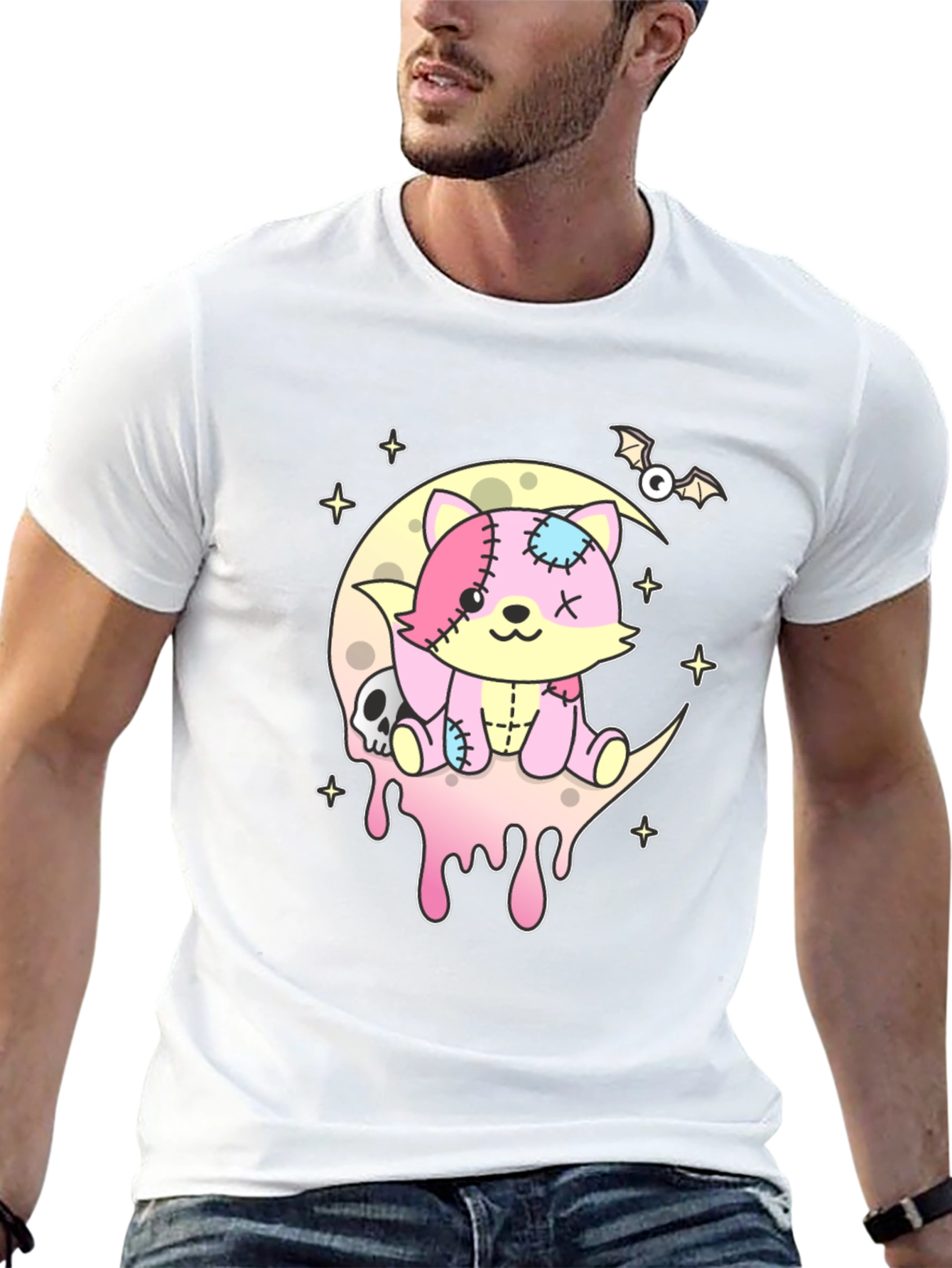 Cute Pastel Goth Zombie Cat on Moon T-Shirt