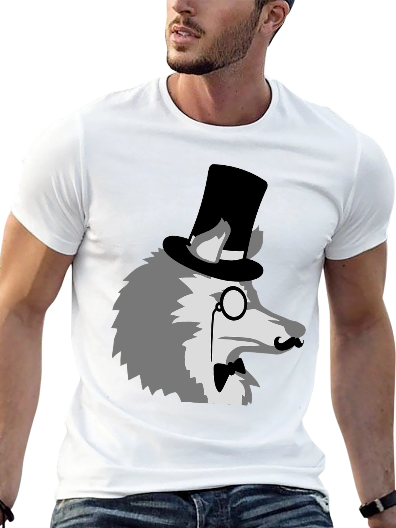 Gentleman Wolf Graphic Tee - Unique Animal Print Shirt