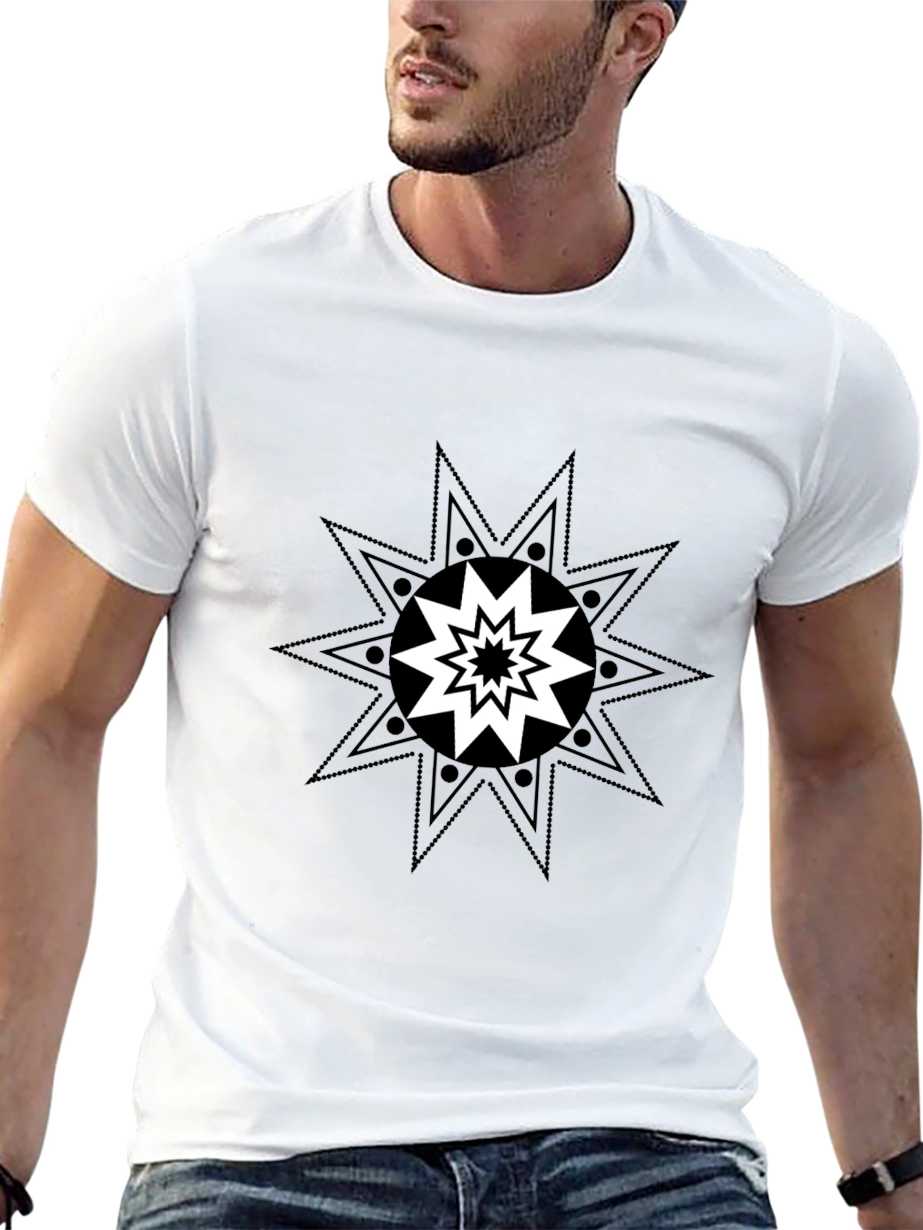 Geometric Starburst Graphic Tee - Black