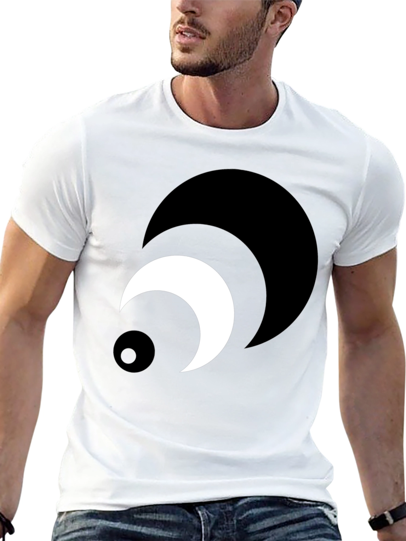 Abstract Crescent Moon Graphic Tee - Black