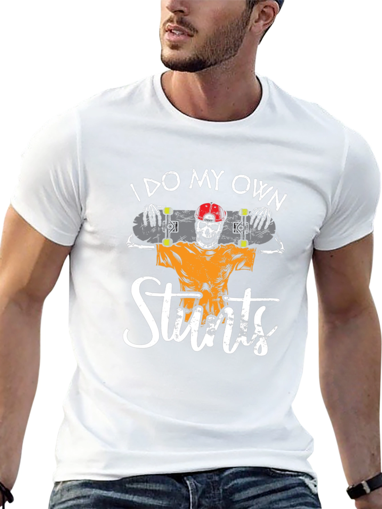 I Do My Own Stunts Skateboard Skeleton Graphic Tee