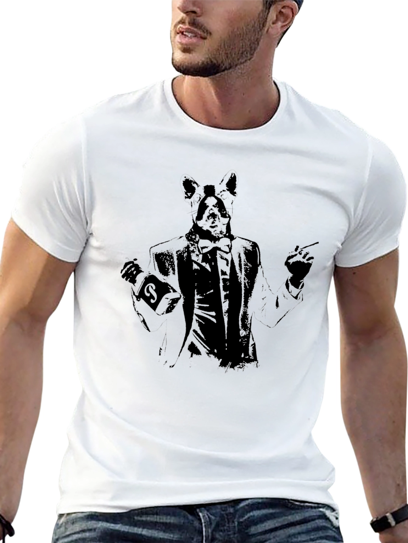 Mens Black T-Shirt with Bunny Suit Design