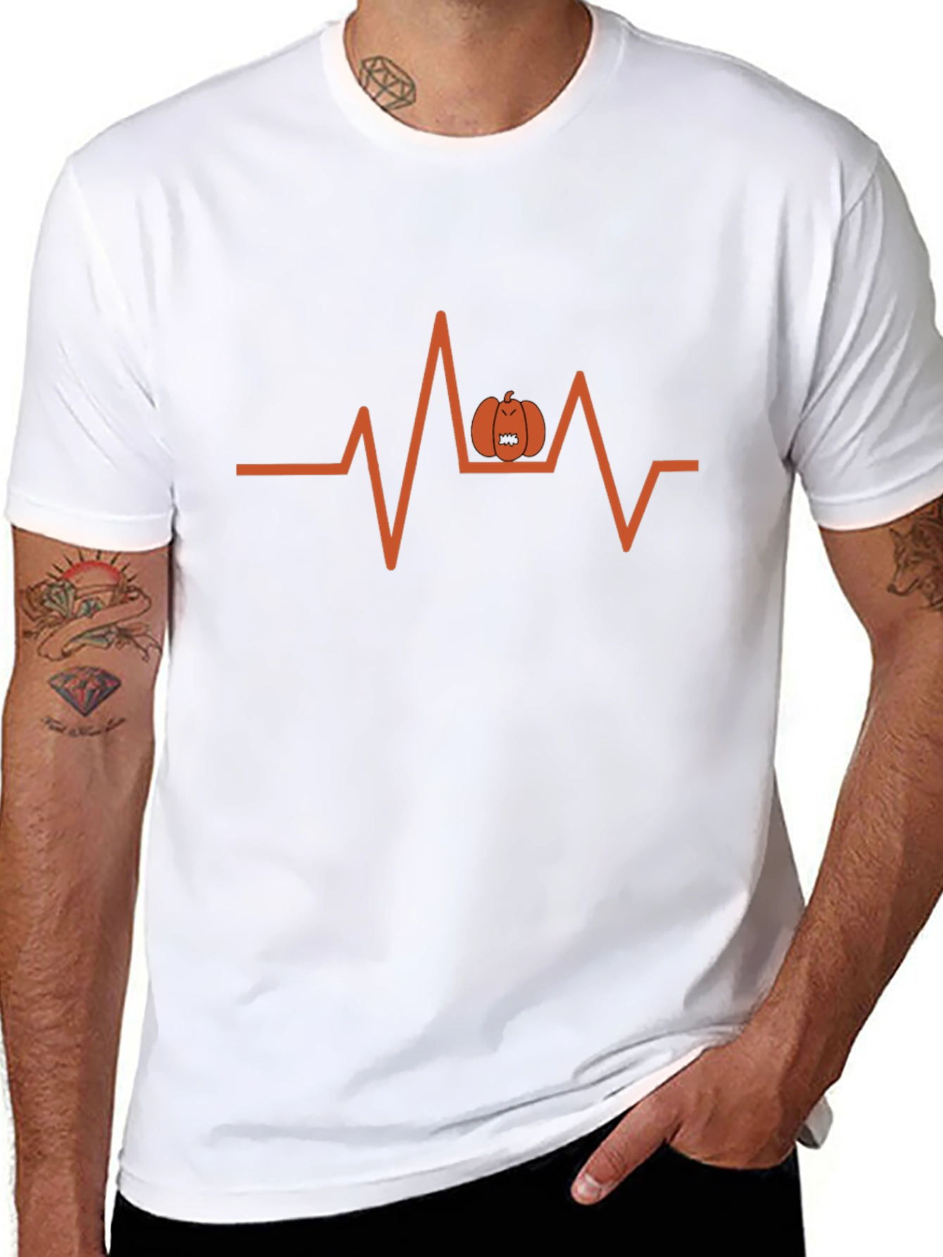 Halloween Pumpkin Heartbeat T-Shirt - Spooky Season Tee