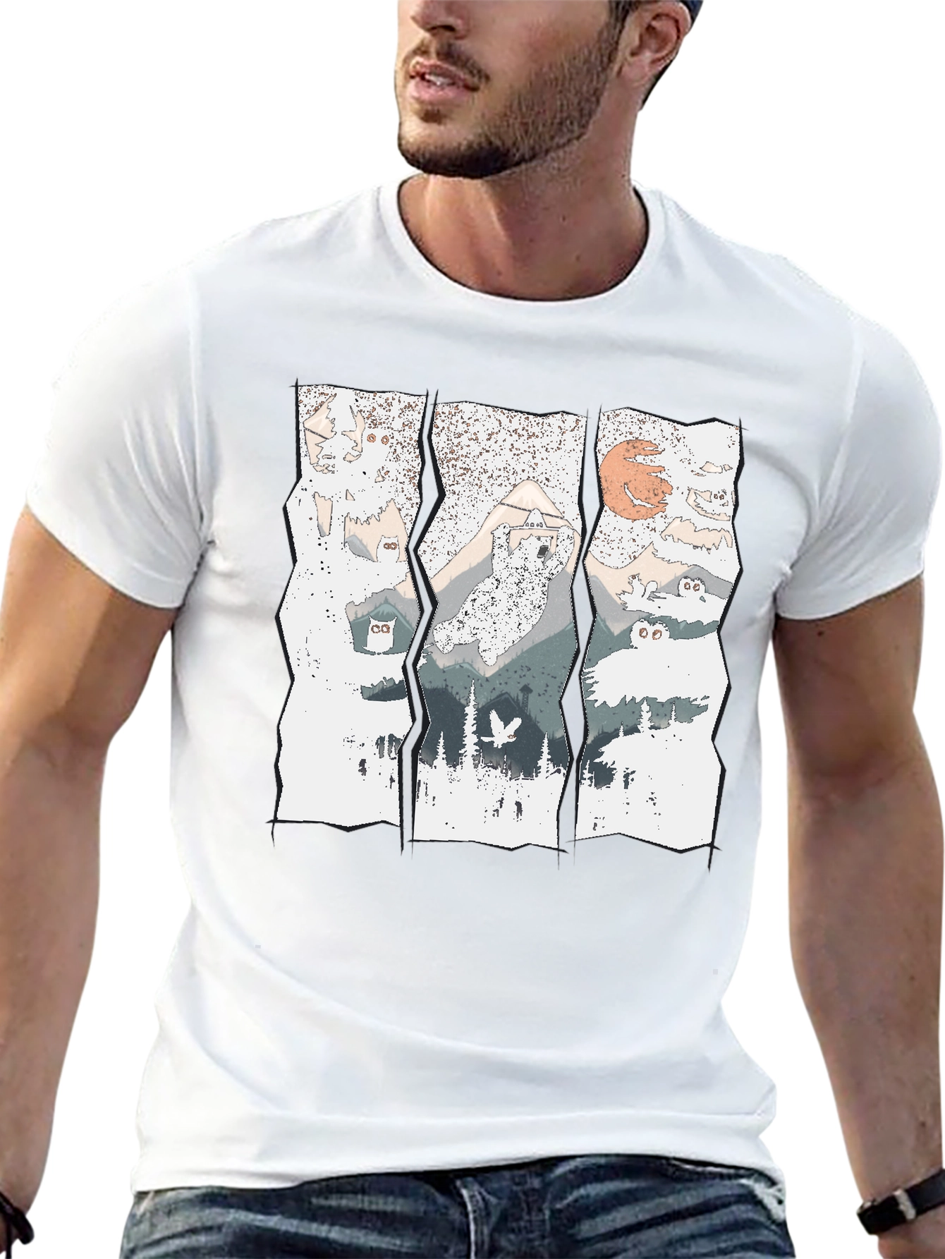 Mountain Owl T-Shirt - Graphic Print Tee