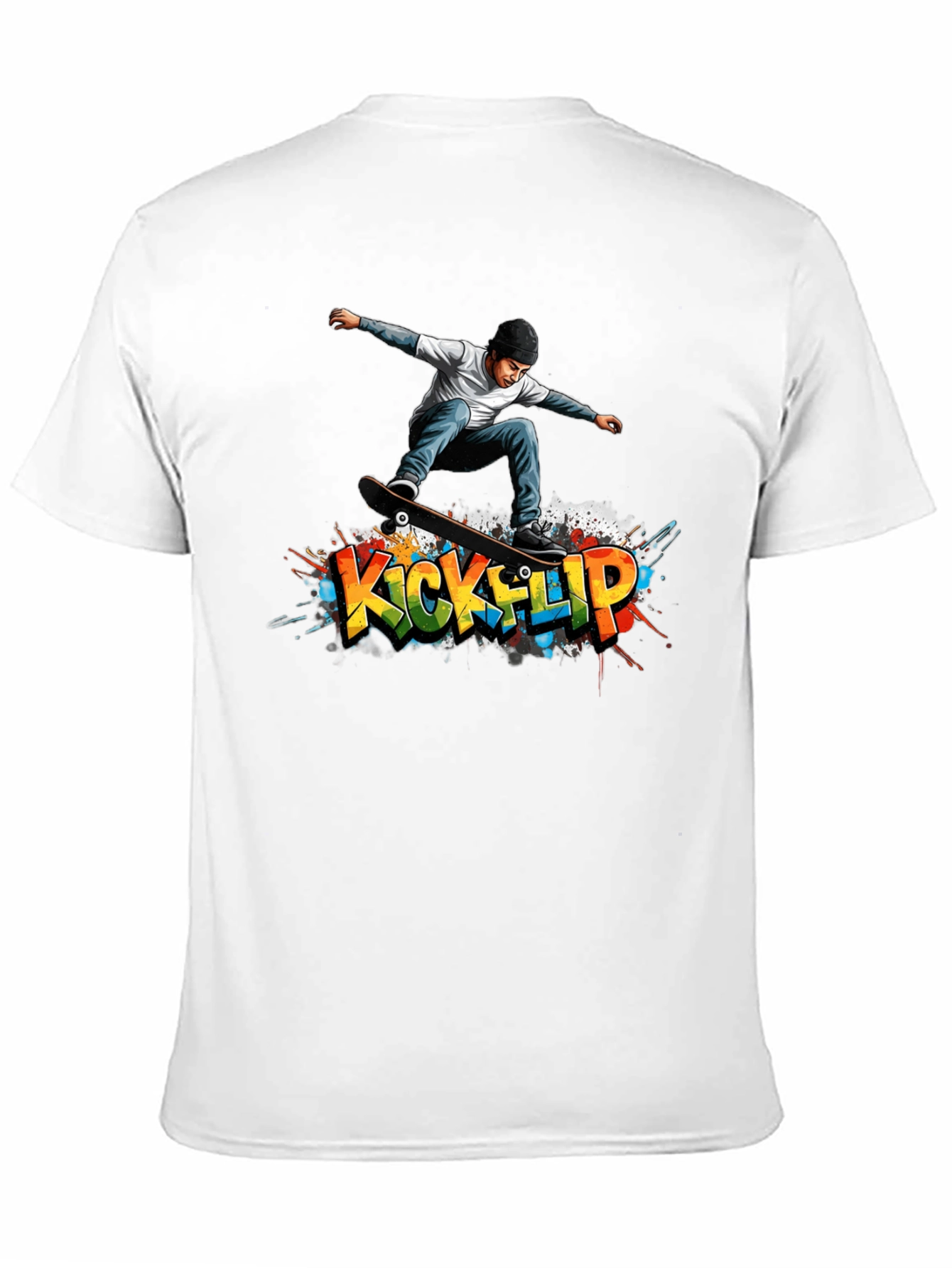 Cool Kickflip Skateboarder Graphic Black T-Shirt