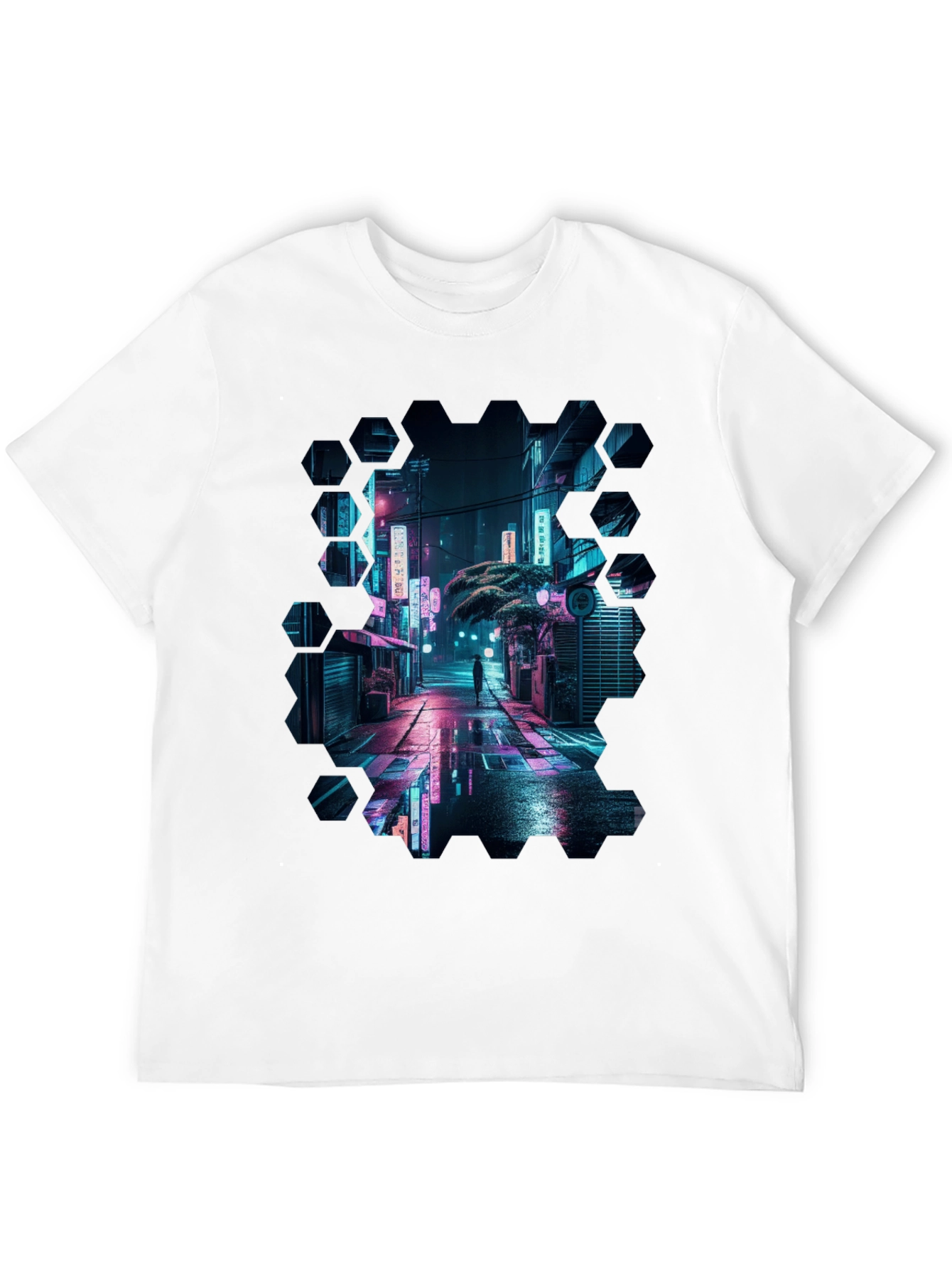 Cyberpunk Cityscape Black T-Shirt