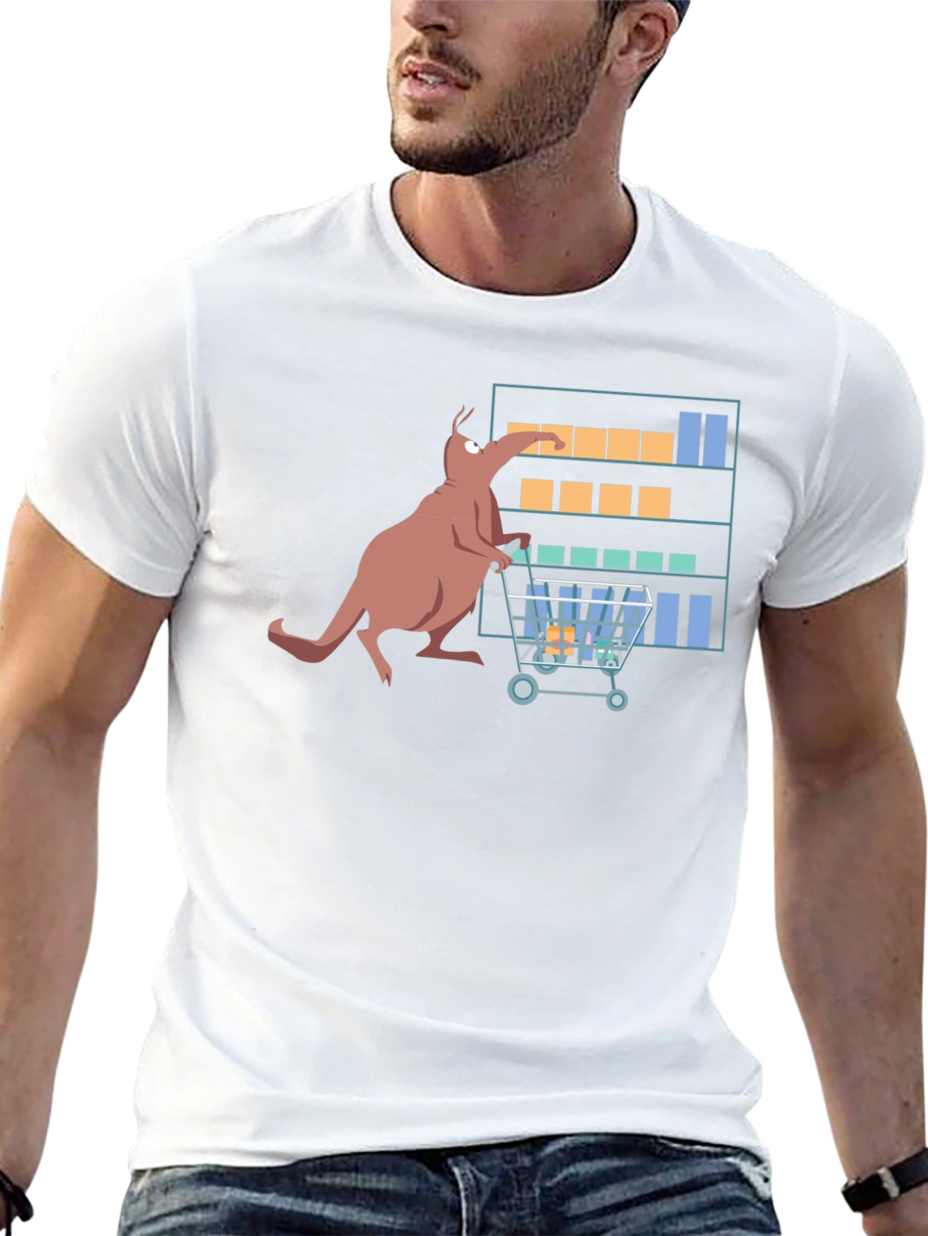 Kangaroo Shopping Cartoon Graphic T-Shirt