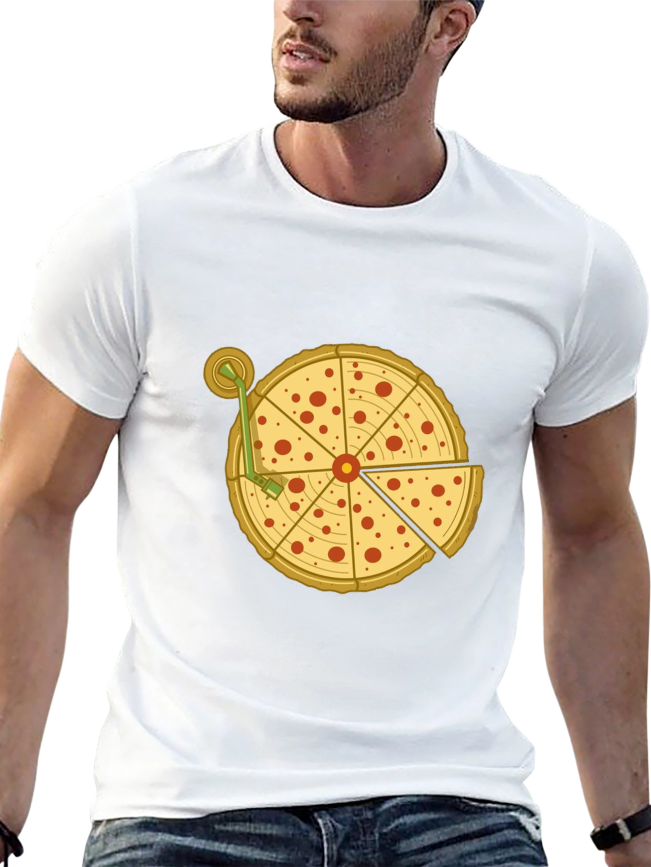 Pizza Turntable Graphic Tee - Black Cotton T-Shirt