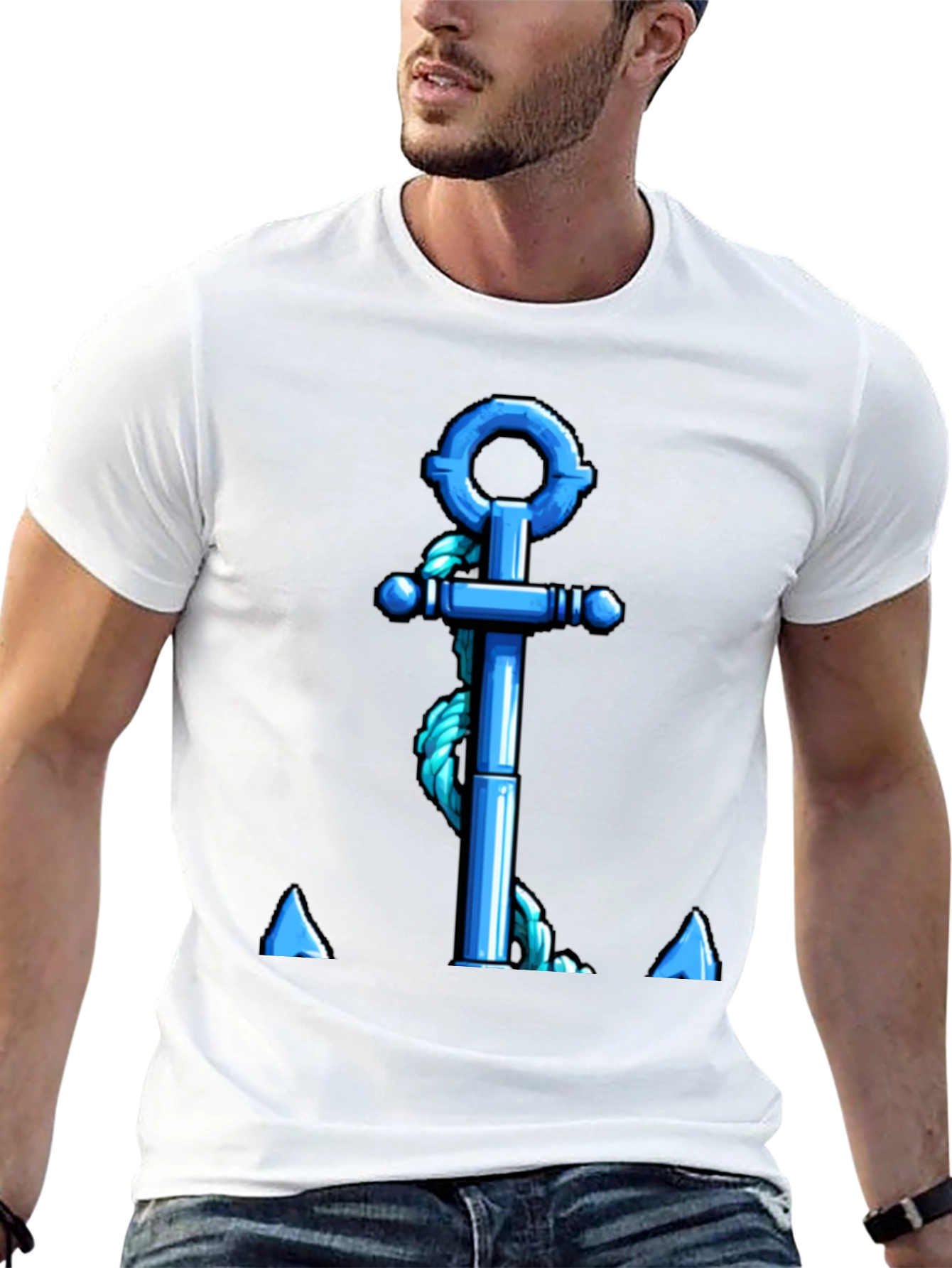 Nautical Anchor Graphic T-Shirt - Blue Rope Design