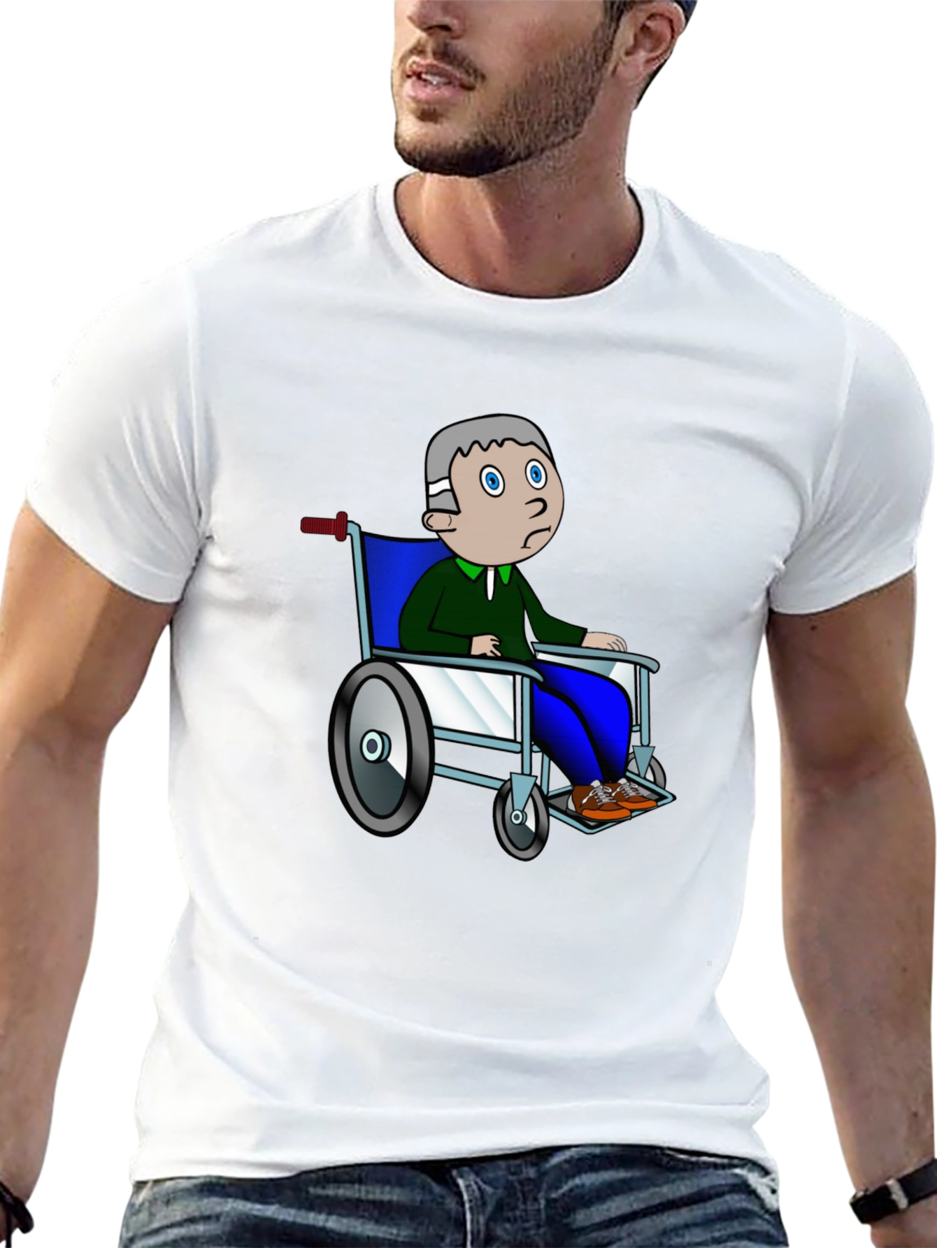 Cartoon Man Wheelchair Black Graphic Tee