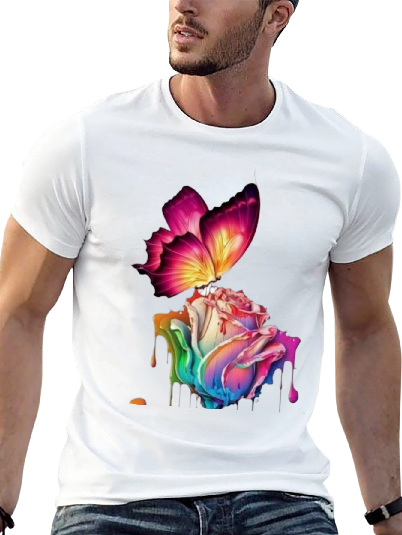 Butterfly Rose Graphic Black T-Shirt