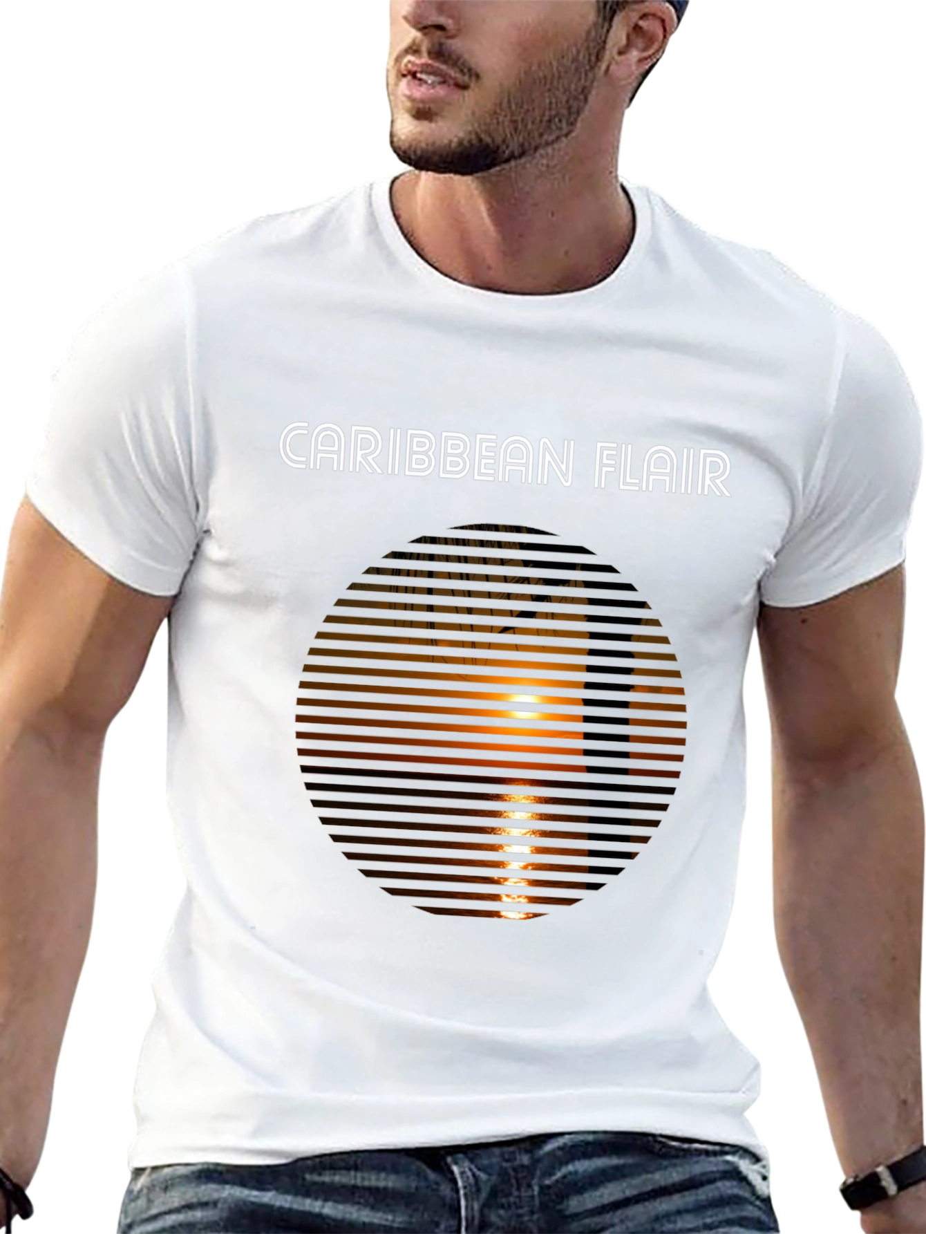 Caribbean Flair Graphic Tee - Sunset Palm Design