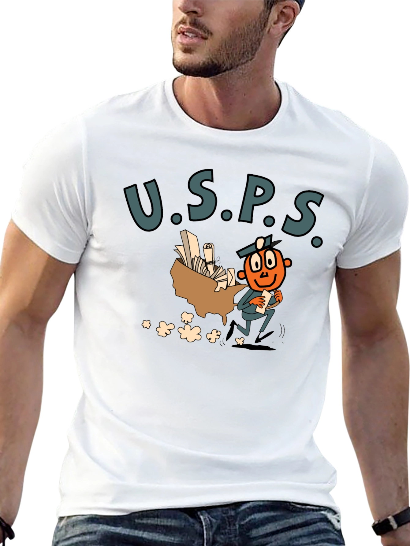 USPS Cartoon Graphic Black T-Shirt
