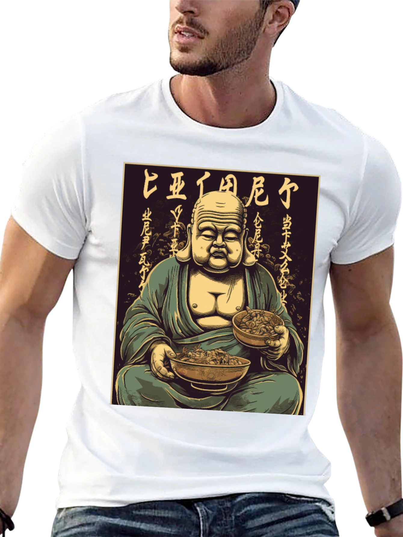 Buddha Bowl T-Shirt - Meditating Monk Graphic Tee