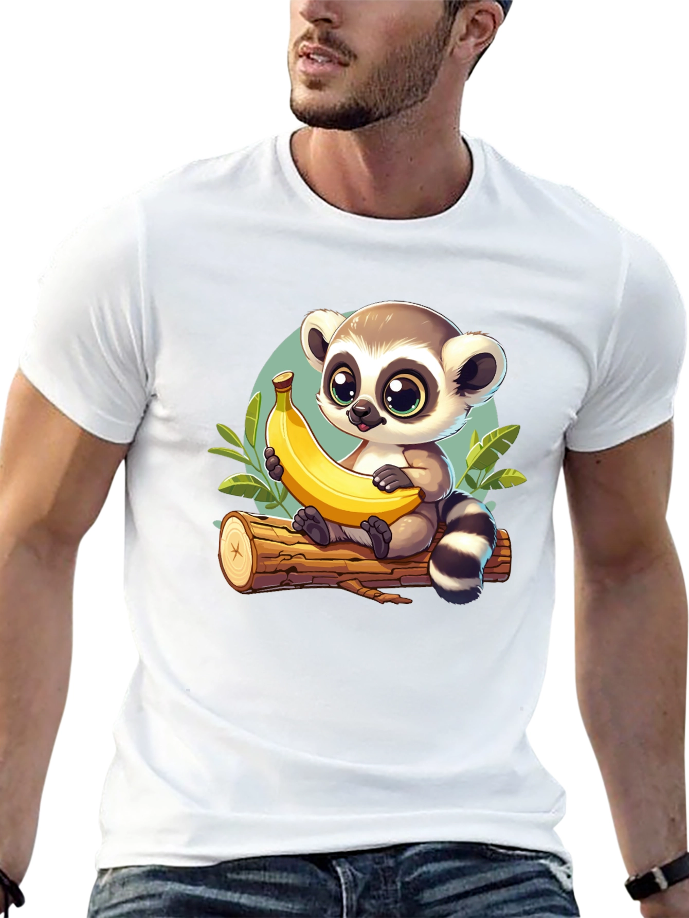 Cute Lemur & Banana Cartoon T-Shirt