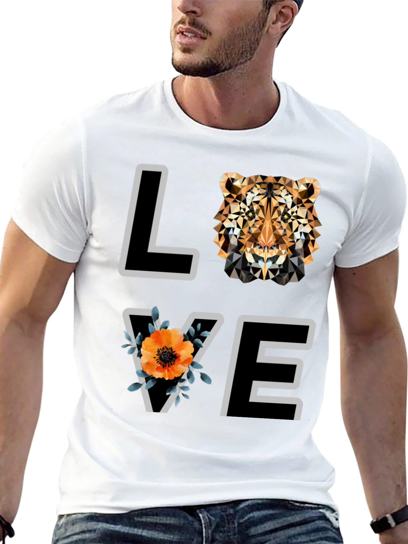 Geometric Tiger Love Graphic Tee - Stylish Mens Shirt