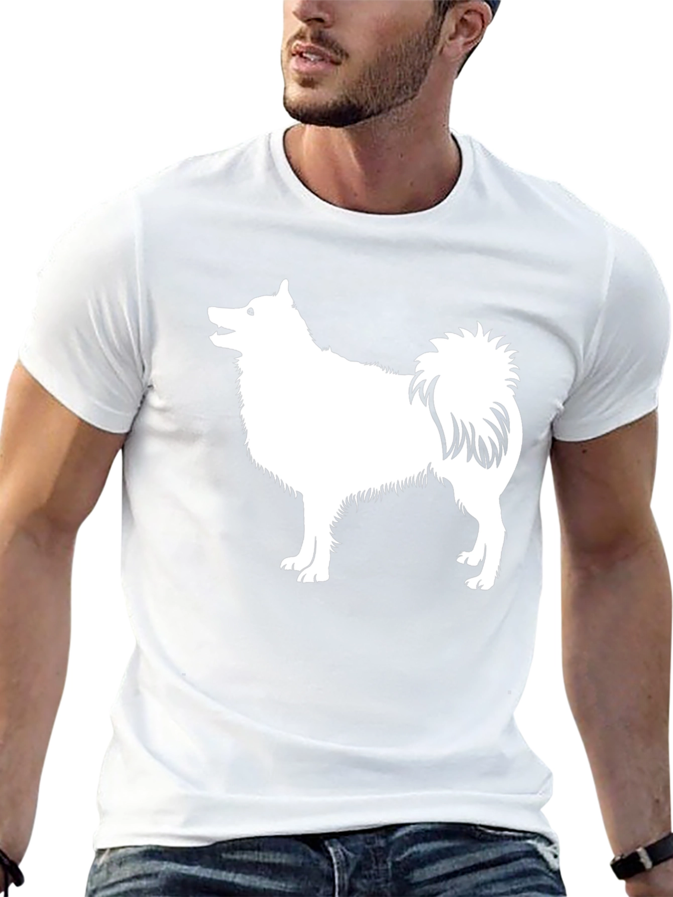 Dog Lover T-Shirt - Black with White Spitz Design