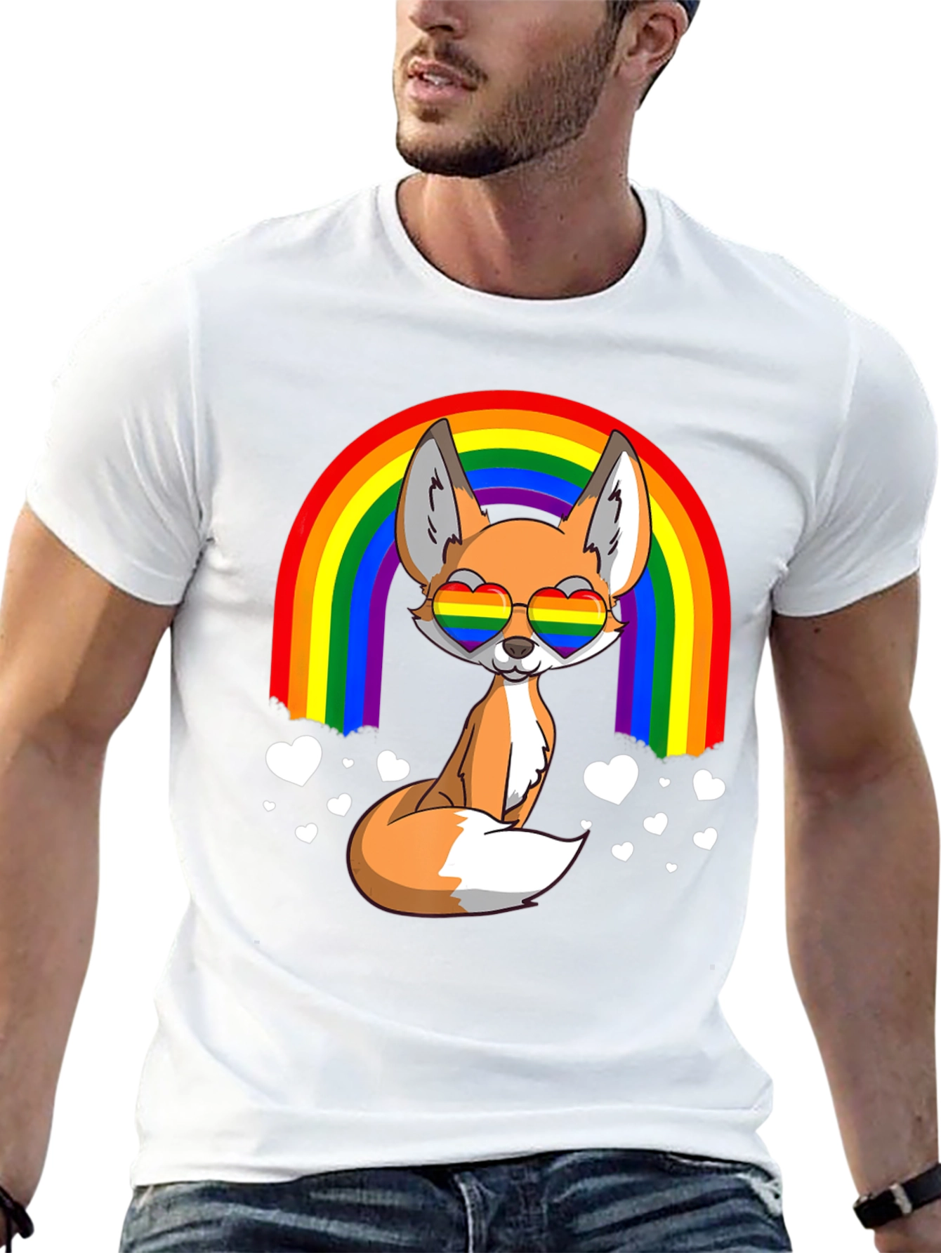 Rainbow Fox Heart Glasses Graphic Tee