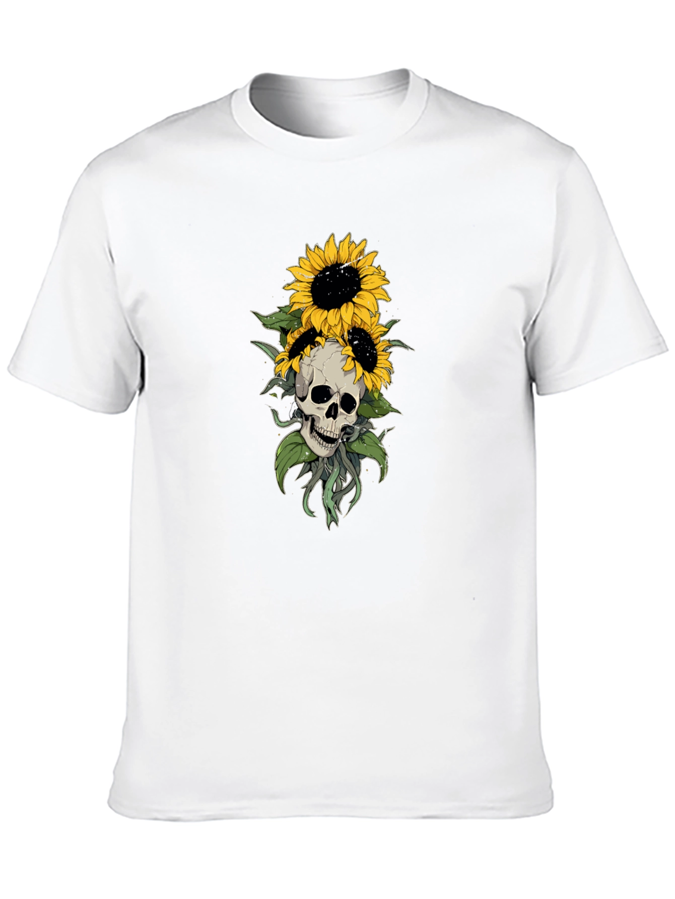 Skull & Sunflower Graphic Tee - Black Cotton