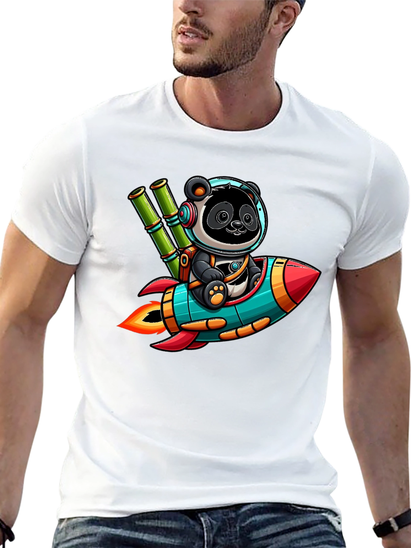 Panda Rocket T-Shirt - Cute Cartoon Design