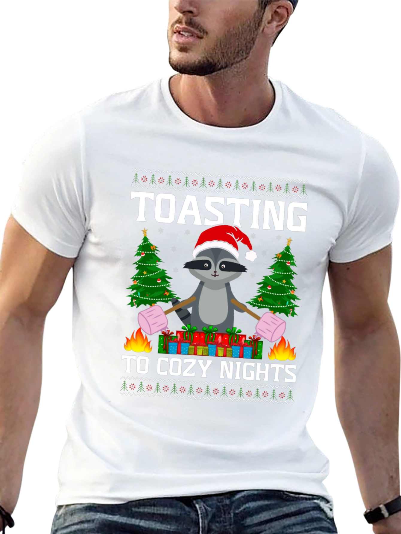 Cozy Nights Raccoon Christmas T-Shirt