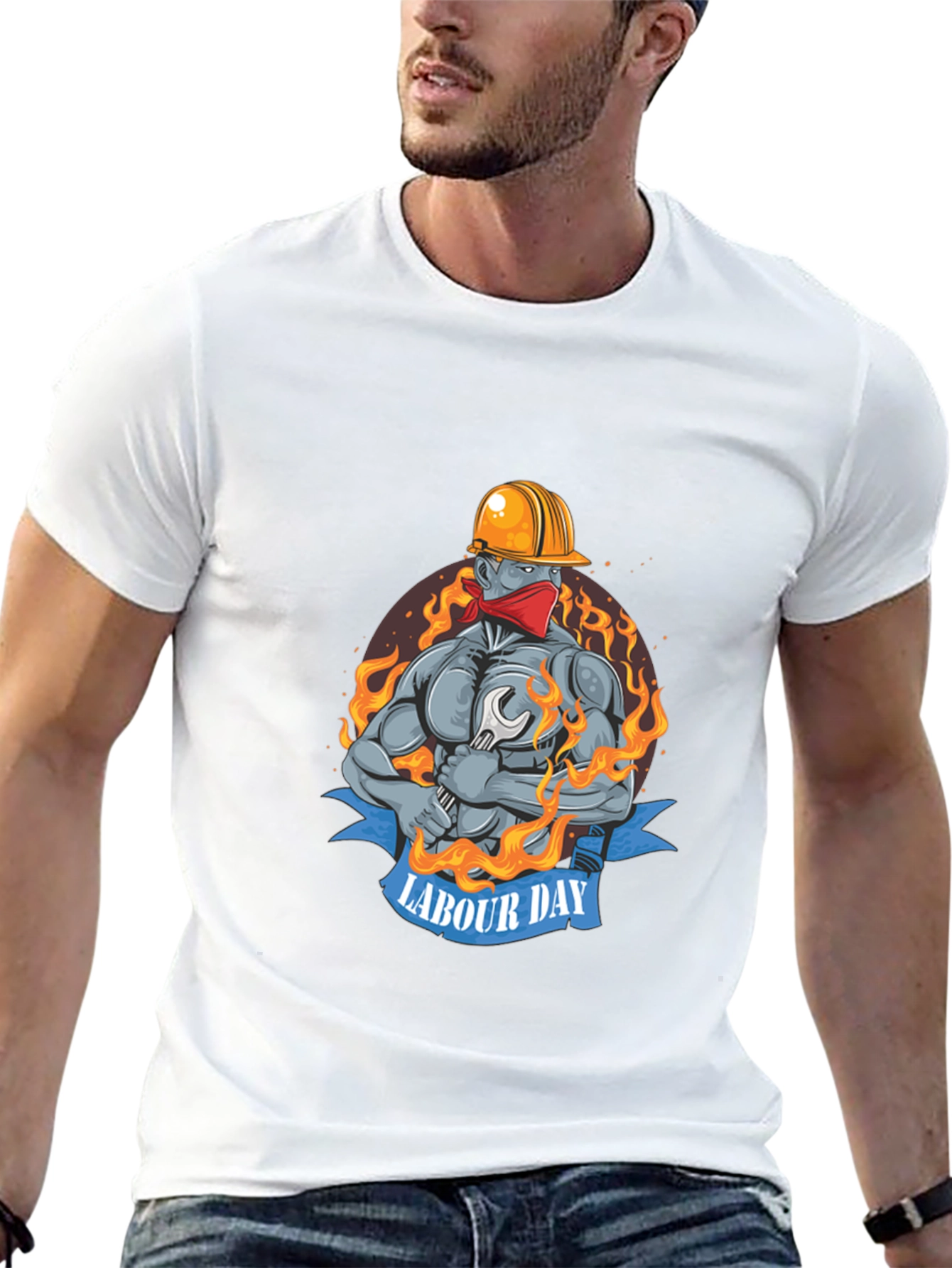 Labour Day Graphic Print Black T-Shirt